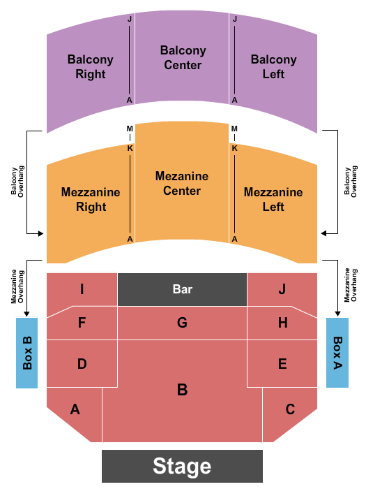 Reserved seating chart for Wilbur Theatre: orchestra, boxes, mezzanine, and balcony